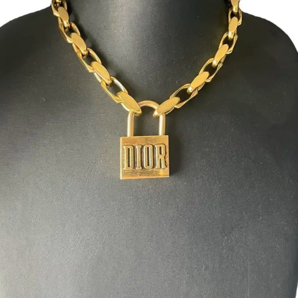 Dior Gold Padlock Chain Necklace